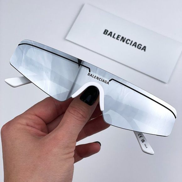 🔥  Balenciaga BB0003S 002 Sunglasses White Silver Grey Mirrored Unisex - Picture 2 of 13